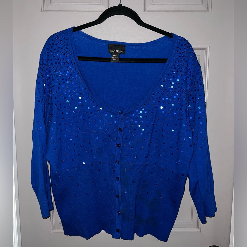 Size 22/24W Royal Blue Sequin Cardigan/Sweater Lane Bryant